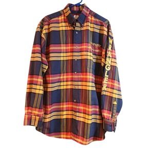 Wrangler Twenty X XL Mens Plaid Button Down Shirt Long Sleeve Western Logo Blue